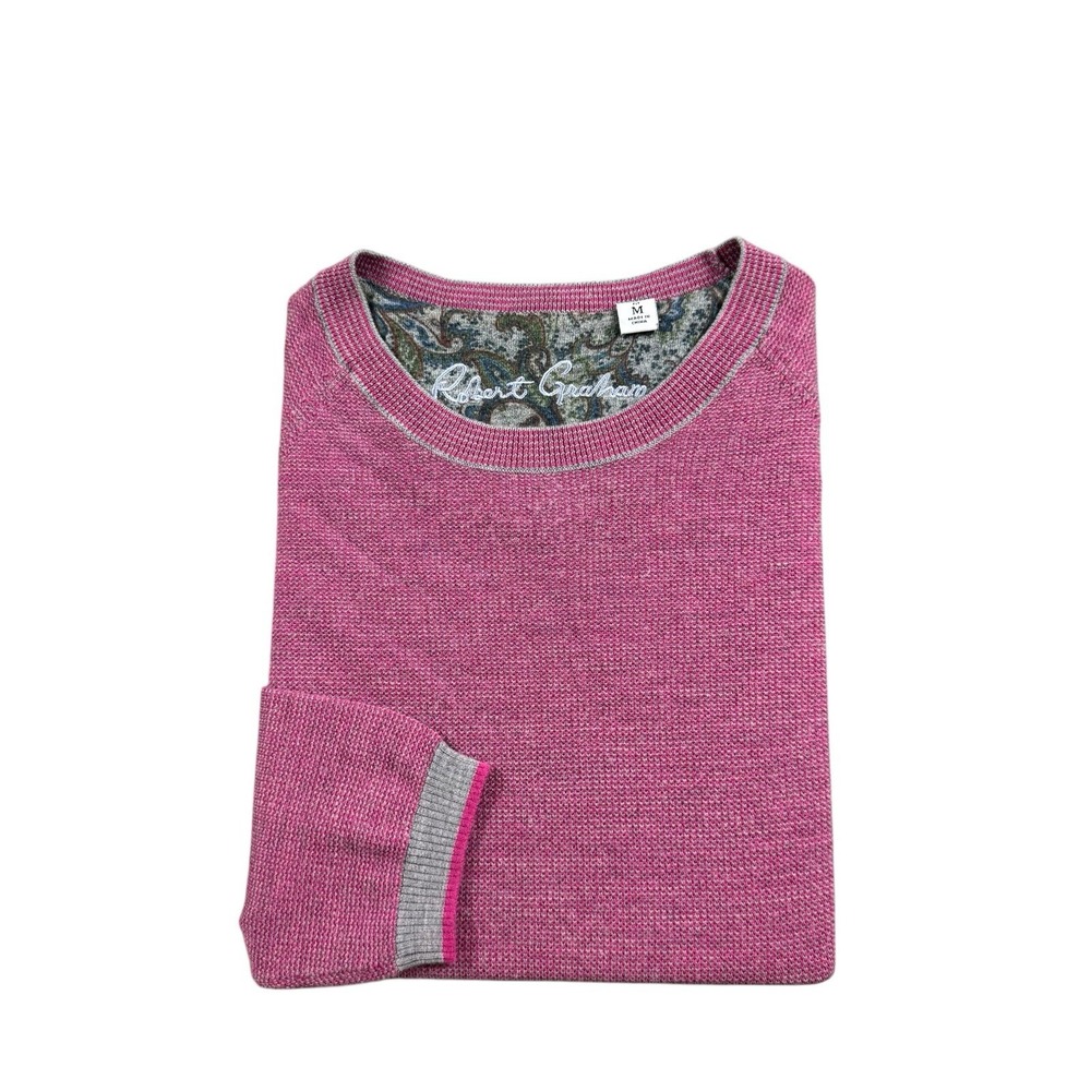Robert Graham Mens Red Gray Knit Cotton Wool Crewneck Pullover Sweater Medium